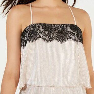 LEYDEN Lace-Trim Crisscross Camisole, Metallic Silver‎ (Blush Pink), Size XL